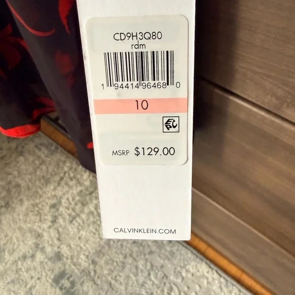 NWT Calvin Klein Black Dress with Red Floral Design - Picture 2 of 7